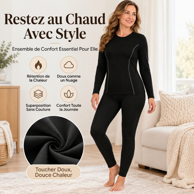 Ensemble de sous-vêtements thermiques extensibles pour femmes