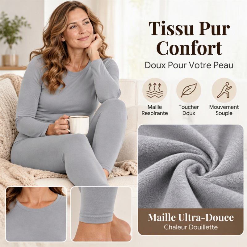 Ensemble de sous-vêtements thermiques extensibles pour femmes