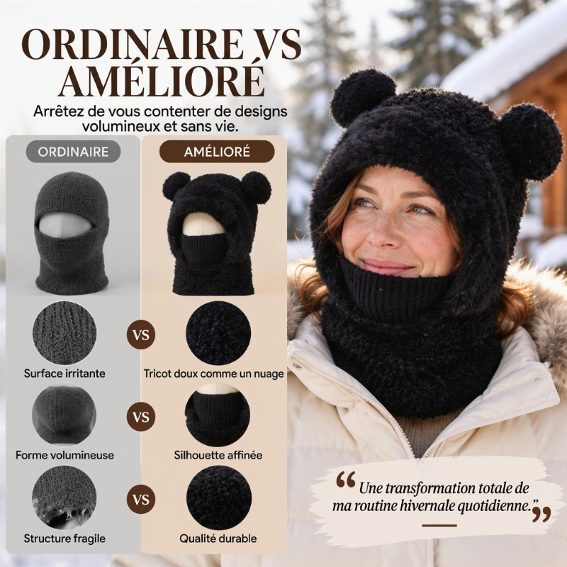 Bonnet d'hiver 3-en-1 pour ours avec écharpe et masque