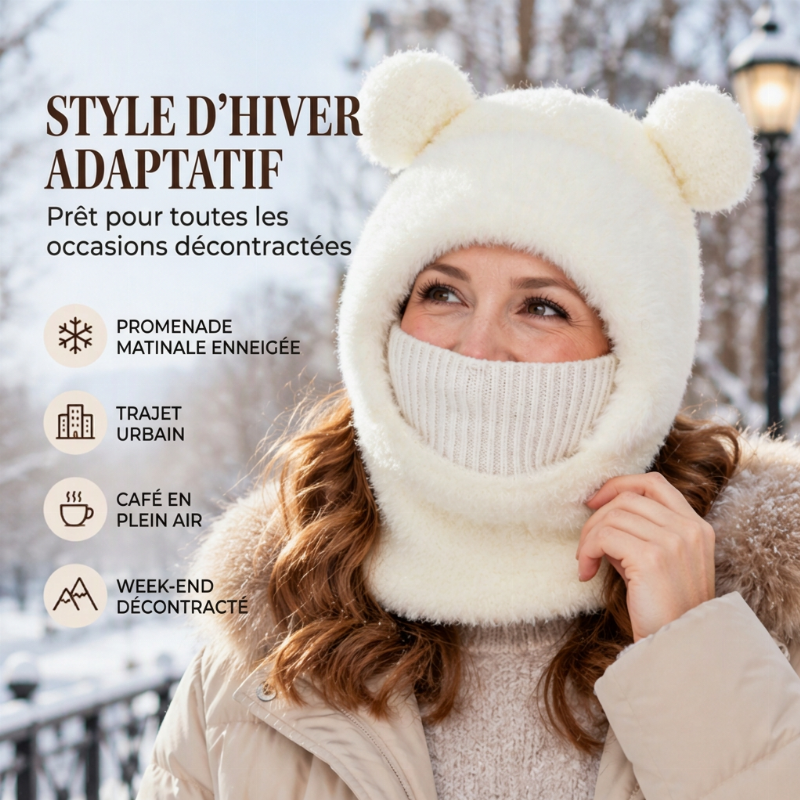 Bonnet d'hiver 3-en-1 pour ours avec écharpe et masque
