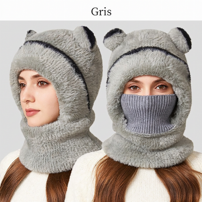 Bonnet d'hiver 3-en-1 pour ours avec écharpe et masque