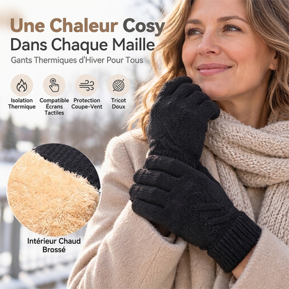 Gants en tricot chauds pour écran tactile, adaptés aux deux sexes pour l'hiver