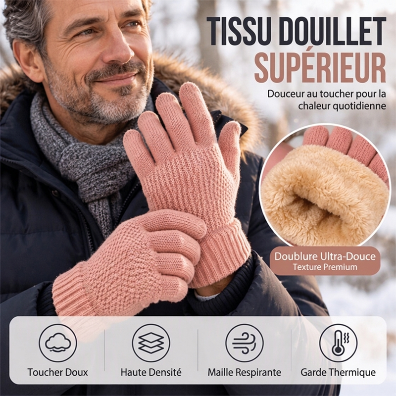Gants en tricot chauds pour écran tactile, adaptés aux deux sexes pour l'hiver