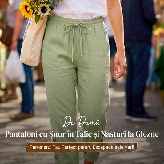 🔥30% reducere💥Pantaloni pentru femei cu talie elastică și glezne cu nasturi😍