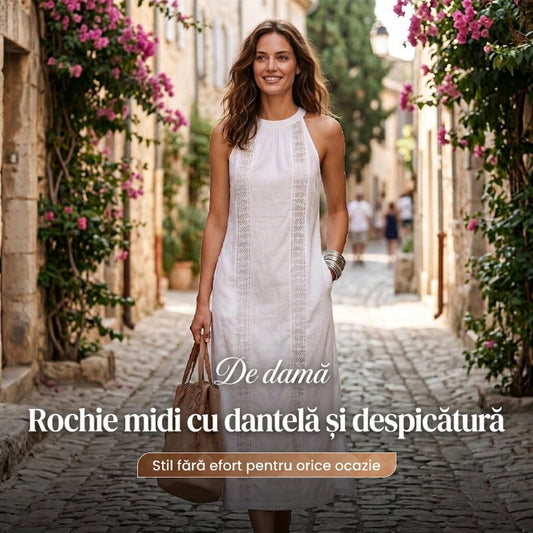 ✨💓Rochiță Midi pentru Femei cu Panou de Dantelă și Spătar😍🌬️